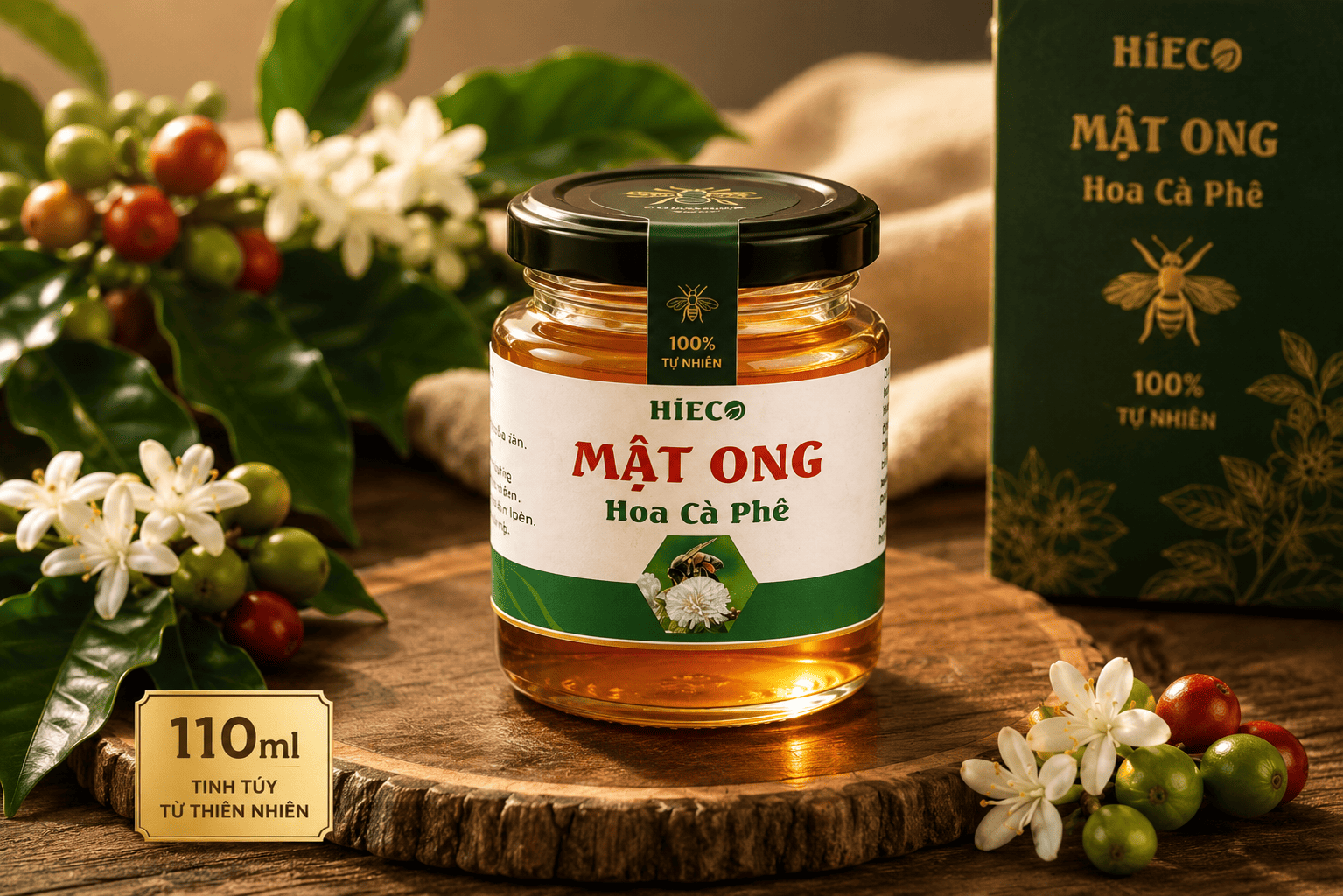 Mật ong hoa cà phê 110ml trong hũ thủy tinh sang trọng, tinh tế